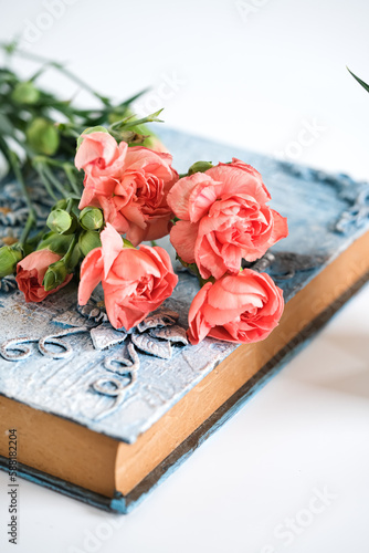 still life flowers, book in brightmood photo