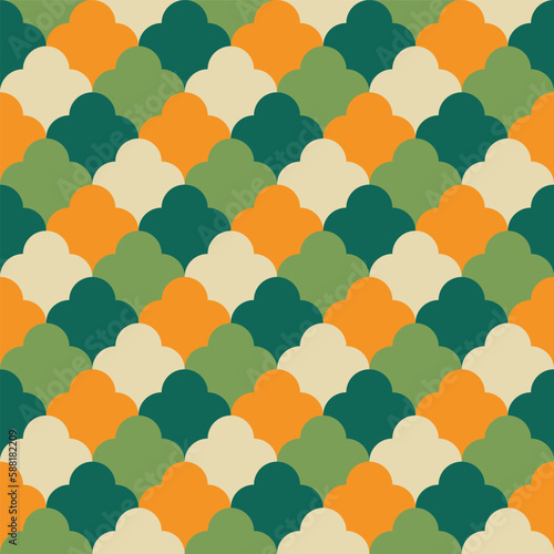 Green and Orange Shamrock Scale Seamless Vector Repeat Pattern