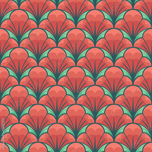 Vintage Red Flower Tessellation Seamless Vector Repeat Pattern © Allison