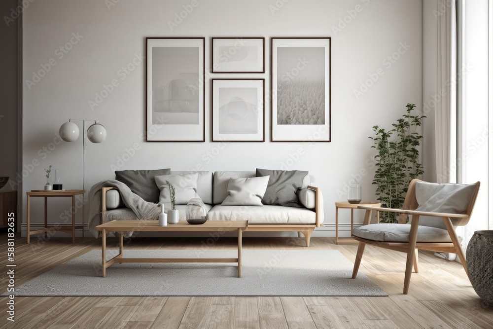 cozy living room with stylish furniture and wall decor. Generative AI cozy living room with stylish furniture and wall decor. Generative AI