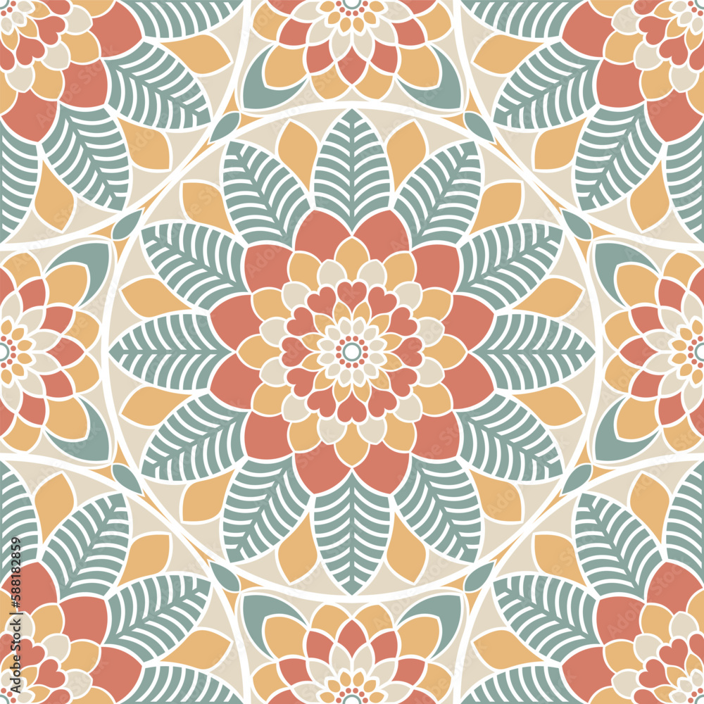 Colorful Floral Mandala Seamless Vector Repeat Pattern