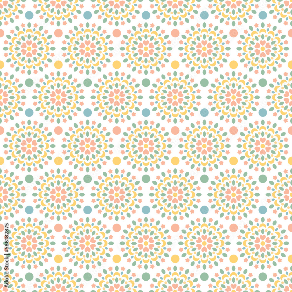 Colorful Cute Little Mandala Circles Seamless Vector Repeat Pattern