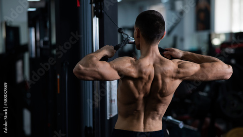 Man Thrust of the upper block to the chest in the gym.