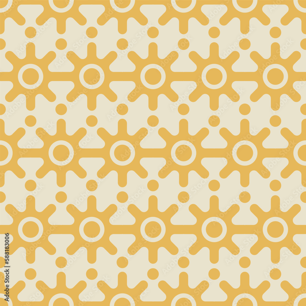 Fototapeta premium Yellow Sun Gear Geometric Seamless Vector Repeat Pattern