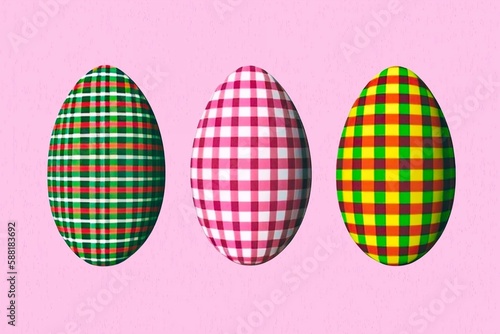 Plaid Easter Eggs Pink Background Generative Art
