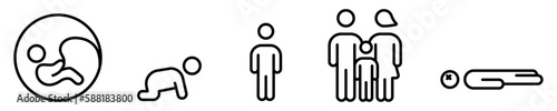 Conjunto de iconos del ciclo de la vida del ser humano. Ilustración vectorial