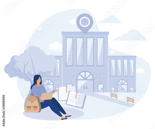 Career choice  concept, College choice, revision week, campus tour, career assessment test, timetables and planning, flat vector modern illustration