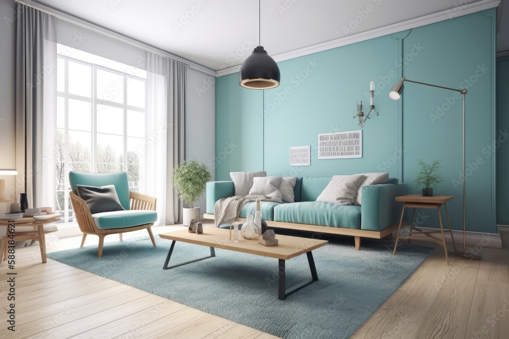 Fototapeta premium cozy living room with natural lighting. Generative AI