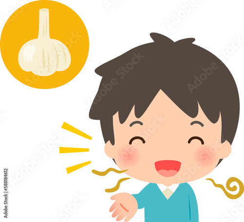 息のニンニク臭に気付かずしゃべる男性
