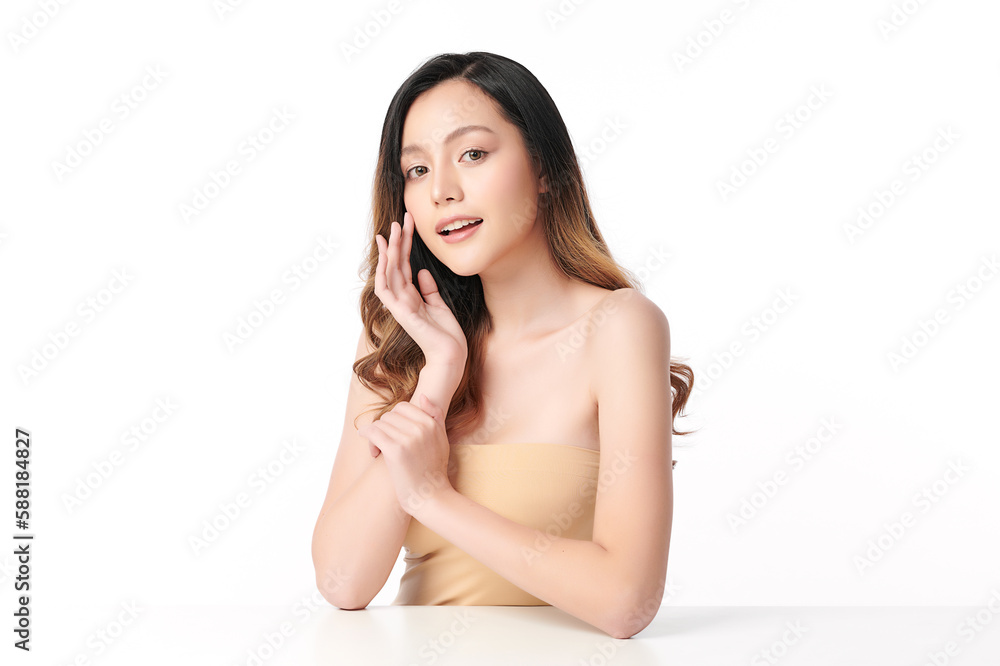 Beautiful young asian woman with clean fresh skin on white background, Face care, Facial treatment, Cosmetology, beauty and spa, Asian women portrait. Beautiful young asian woman with clean fresh skin on white background, Face care, Facial treatment, Cosmetology, beauty and spa, Asian women portrait.