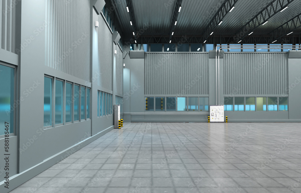 Empty building plant. Factory hangar. Interior of building for ...
