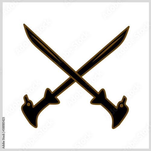 Mandau, Iconic Traditional Weapon of The Dayak people of Borneo, Kalimantan, Indonesia. Vector Illustration For Icon, Symbol, Logo etc