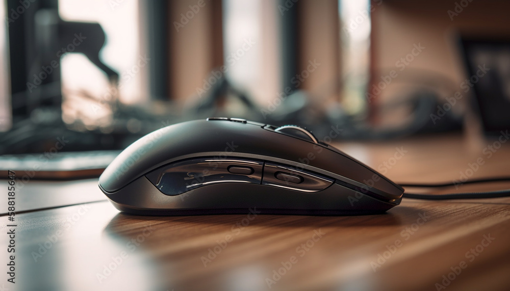 Shiny mouse on dark desk in office generated by AI Shiny mouse on dark desk in office generated by AI