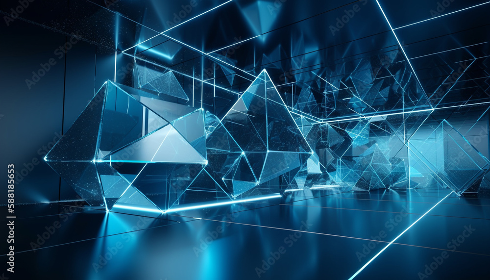 Fototapeta premium Modern computer graphics illuminate futuristic abstract architecture generated by AI