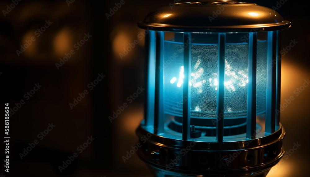 Glowing lantern illuminates old-fashioned decoration outdoors generated by AI