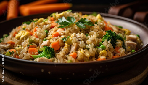 Fresh vegetarian risotto with peppers and parsley generated by AI