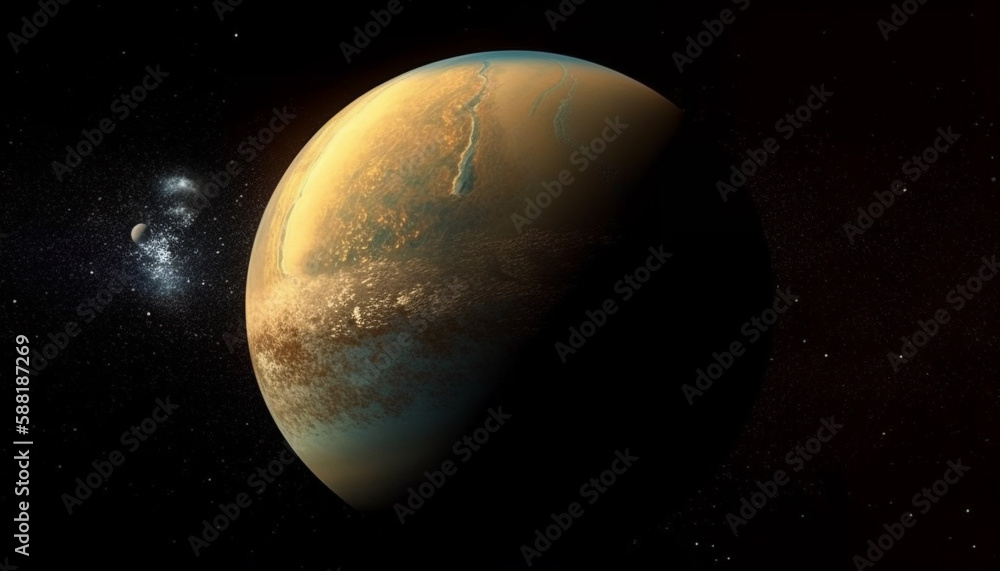 Glowing star sphere orbiting dark planet atmosphere generated by AI Glowing star sphere orbiting dark planet atmosphere generated by AI