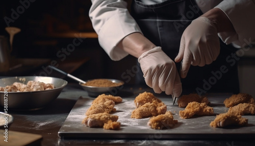 Gourmet homemade cookies prepared in commercial kitchen generated by AI
