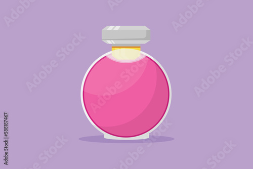 Cartoon flat style drawing stylized perfume flacons and bottles. Cosmetics icon, logotype, label, flyer, sticker, card. Perfume flat design cosmetic and spa concept. Graphic design vector illustration