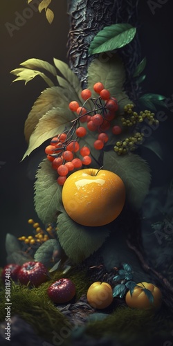 Scene of forest fruits up close and personal Generative AI