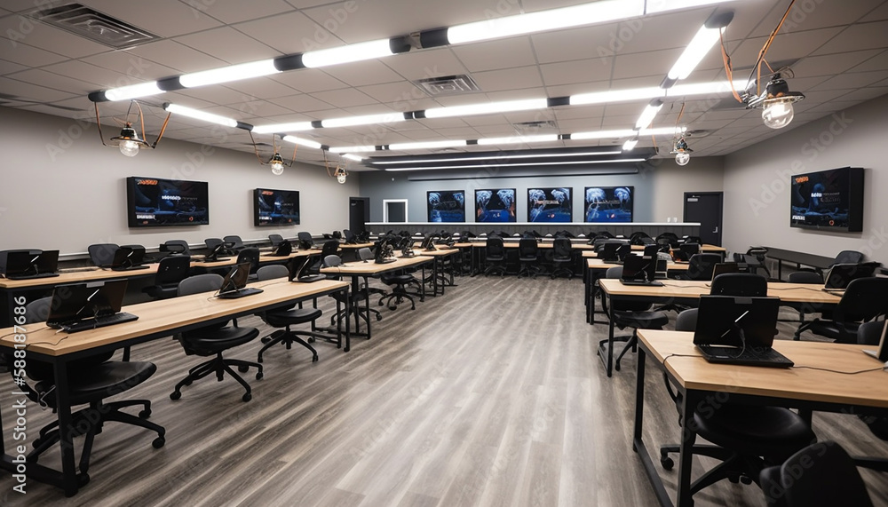Empty lecture hall with modern projection equipment generated by AI
