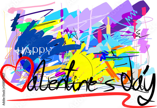  happy valentine and heart brush strokes style.