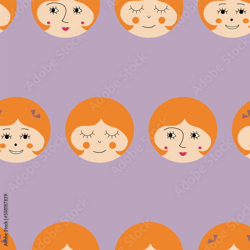 Feminine look, abstract personage, mascot design, funny face, cute icon.