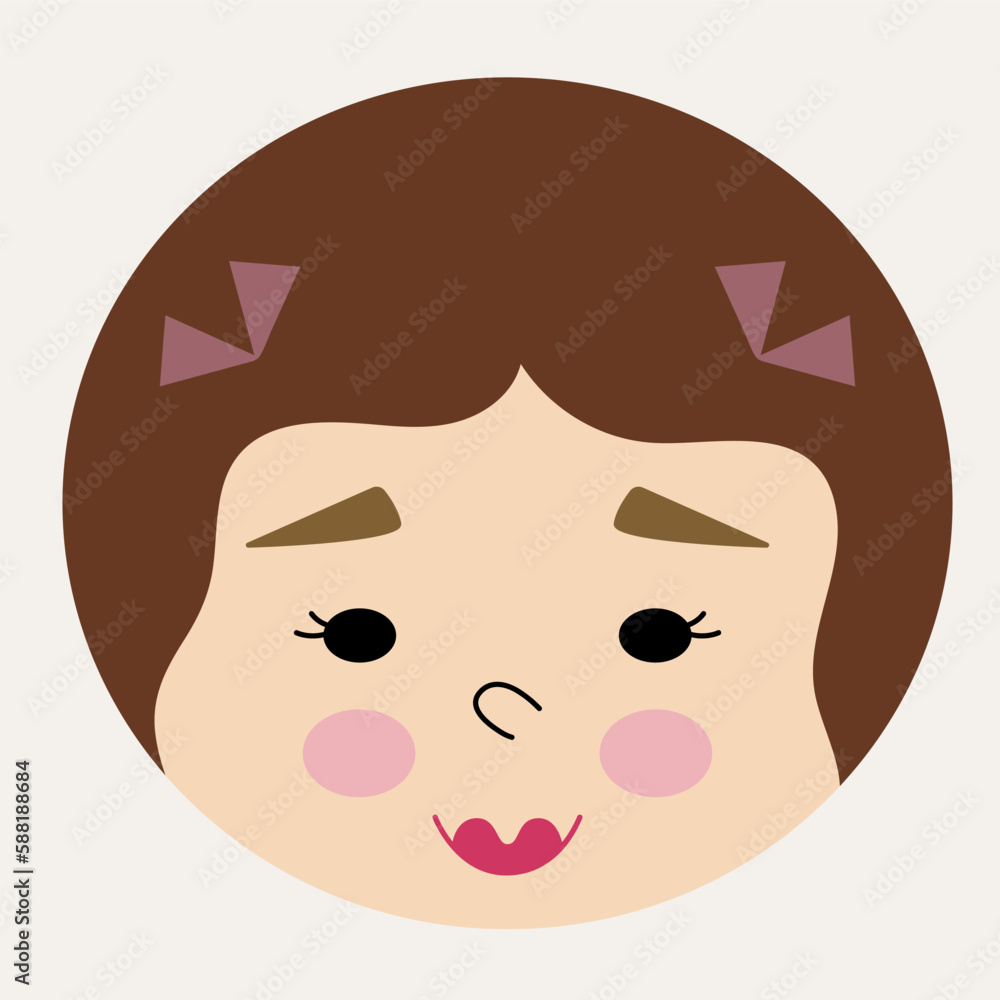 Feminine look, abstract personage, mascot design, funny face, cute icon. Feminine look, abstract personage, mascot design, funny face, cute icon.