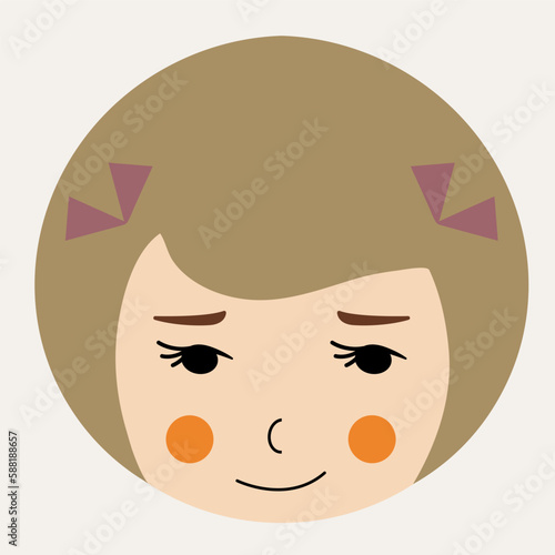 Feminine look, abstract personage, mascot design, funny face, cute icon.