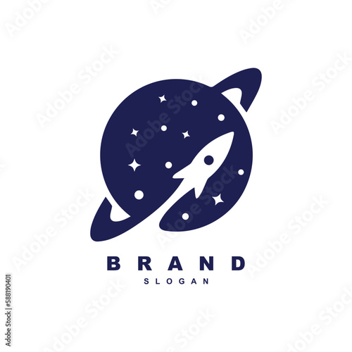 negative space rocket Saturn logo design vector illustration