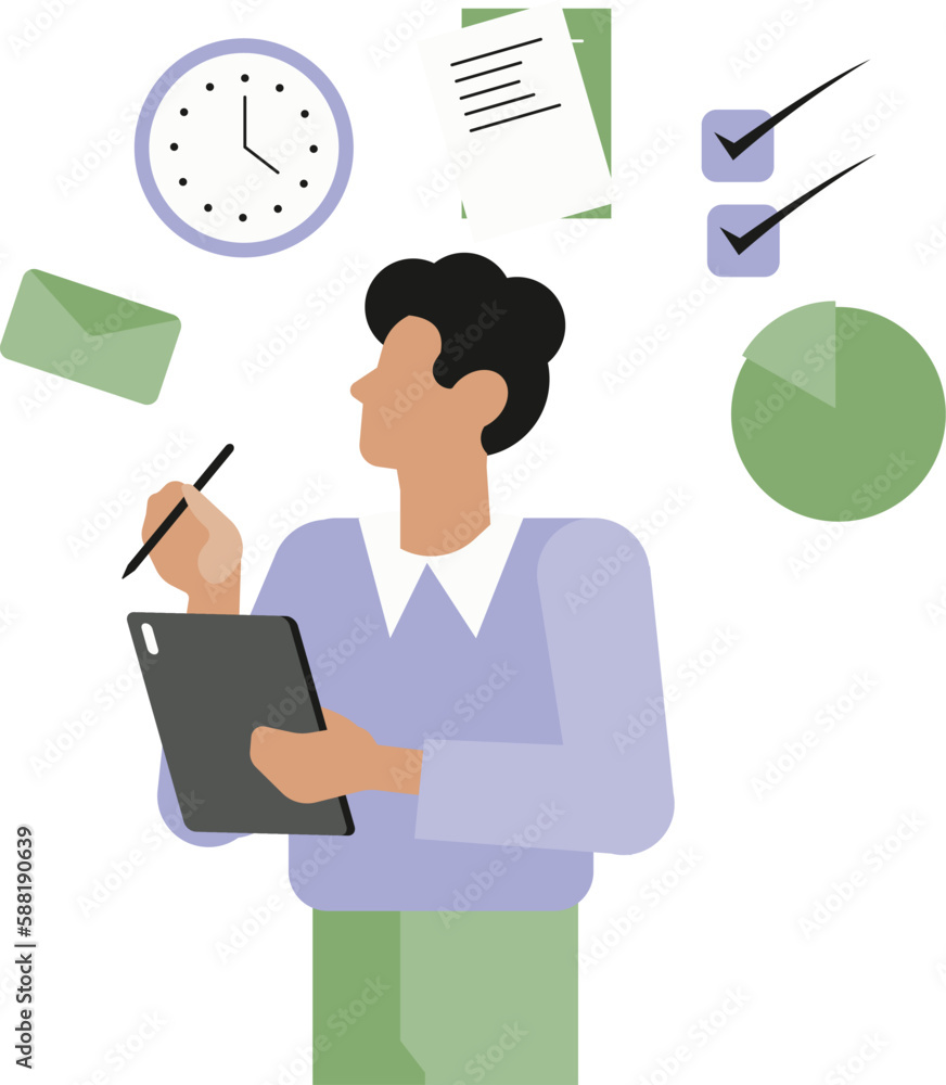 Illustration of a man writing on a clipboard. Vector illustration. Illustration of a man writing on a clipboard. Vector illustration.