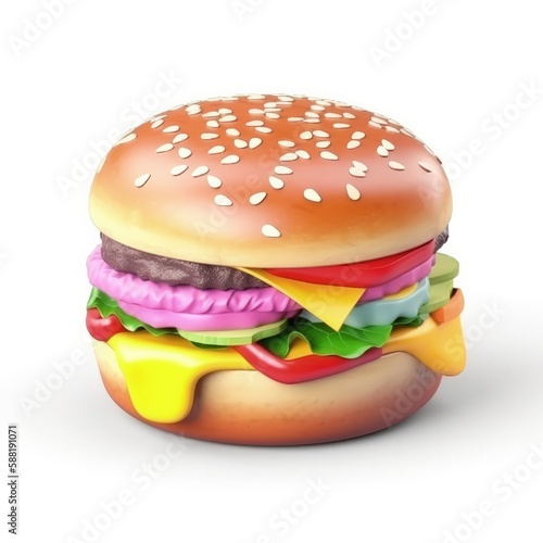 3d cute hamburger  isolated on white background  generative ai
