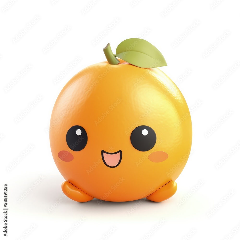 orange fruit character, isolated on white background, generative ai