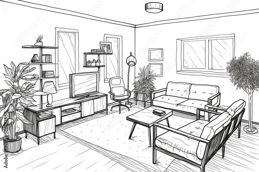 cozy living room with stylish furniture and decor. Generative AI