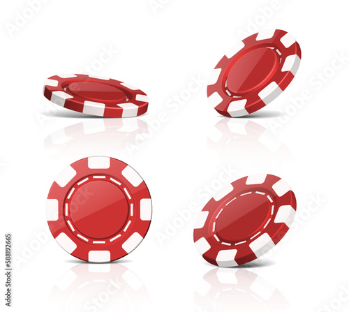 3d realistic vector icon illustration. Poker game playing chips in red. Isolated on white background. Casino token.