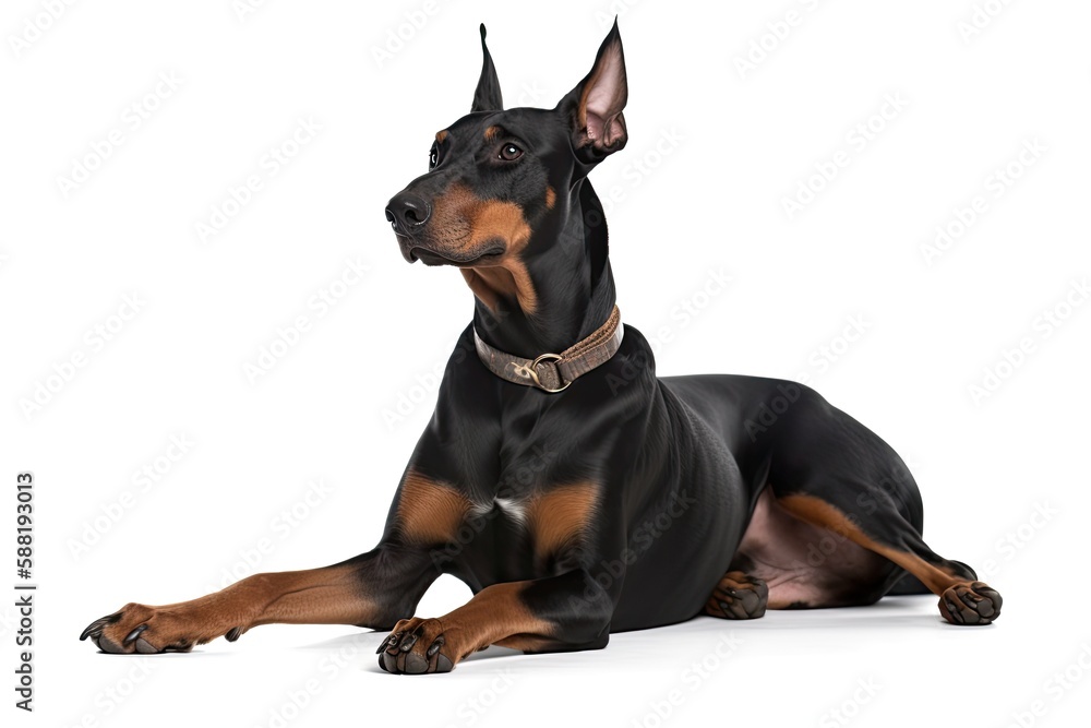 Doberman Pinscher dog isolated on white background. Generative AI Doberman Pinscher dog isolated on white background. Generative AI