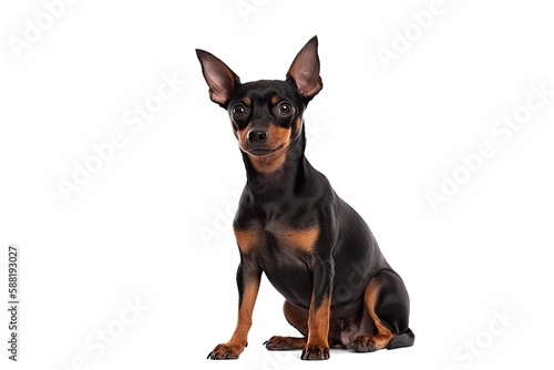 Miniature Pinscher dog isolated on white background. Generative AI © Jeff