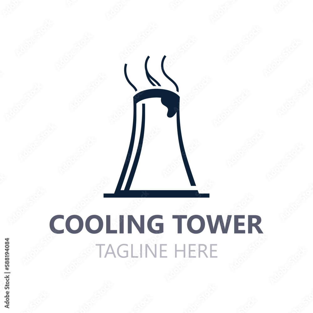 Nuclear cooling power plant vector icon. Factory sign. Industry symbol. Simple isolated logo