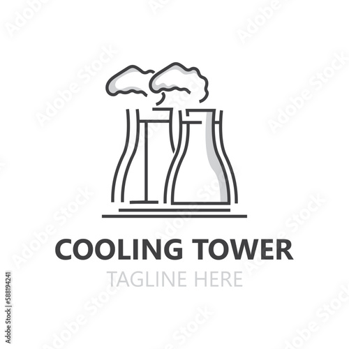 Nuclear cooling power plant vector icon. Factory sign. Industry symbol. Simple isolated logo