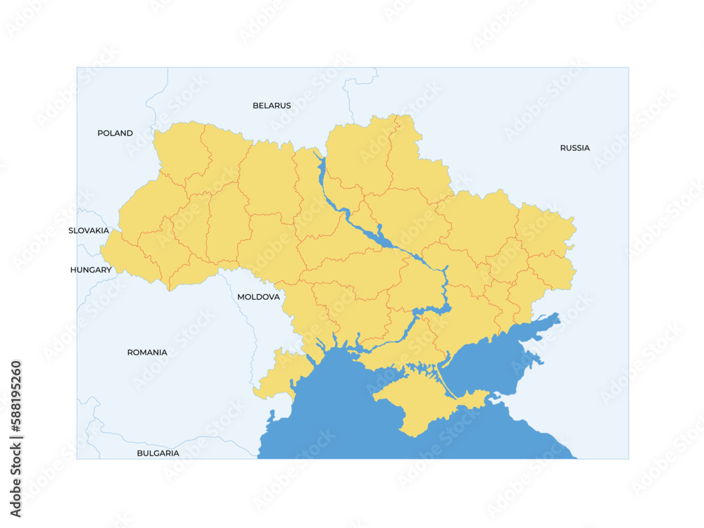 Ukraine map. european countries vector detail map