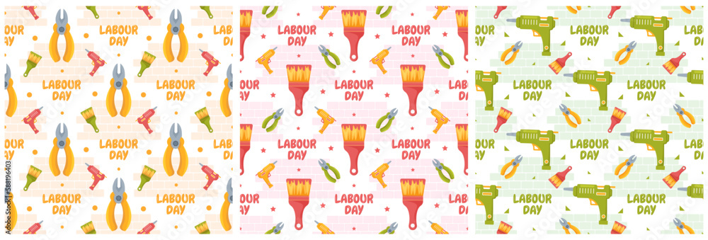 Set of Happy Labor Day Seamless Pattern Design Illustration with Different Professions in Element Template Hand Drawn Set of Happy Labor Day Seamless Pattern Design Illustration with Different Professions in Element Template Hand Drawn