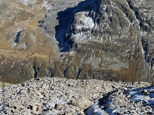 Beautiful autumn panorama of the alpine valley Val Grialetsch and the stream Aua da Grialetsch in the Albula Alps mountain massif, Zernez - Canton of Grisons, Switzerland (Schweiz) photo