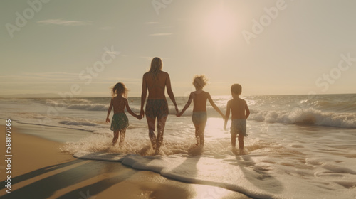 Happy family on summer walk.Generative AI