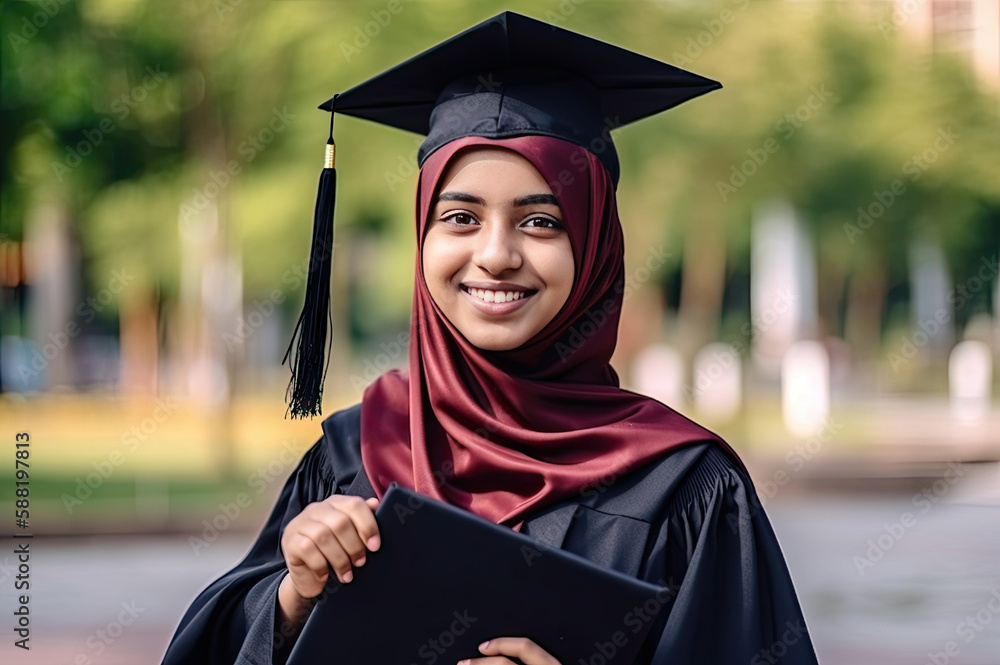 Hind Rajab Graduation Robe Indian girl wearing a hijab at a graduation ceremony created with ...