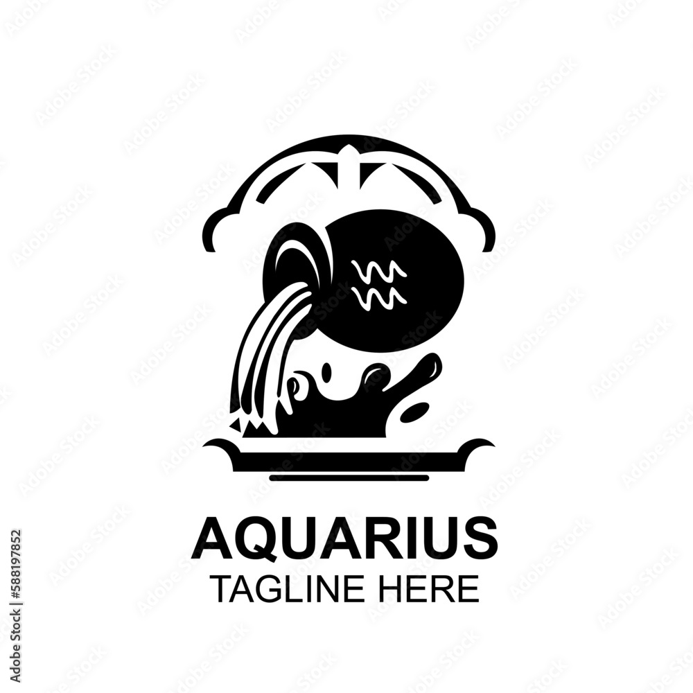 Zodiac aquarius horoscope astrology logo vector in black and white ...