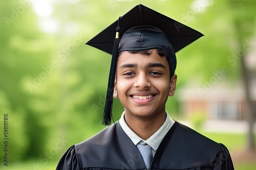 Indian boy at a graduation ceremony created with Generative AI technology