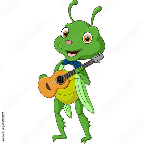 Cute grasshopper cartoon with guitar