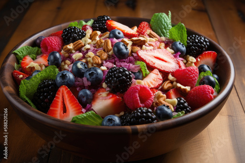 Mixed berry healthy breakfast  created with Generative AI technology