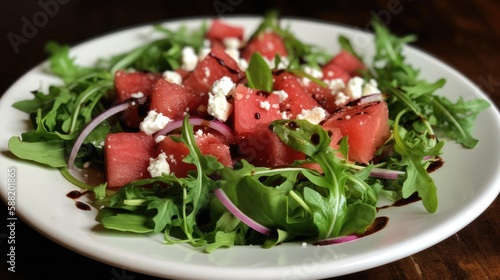 Watermelon and feta cheese salad, created with Generative AI technology