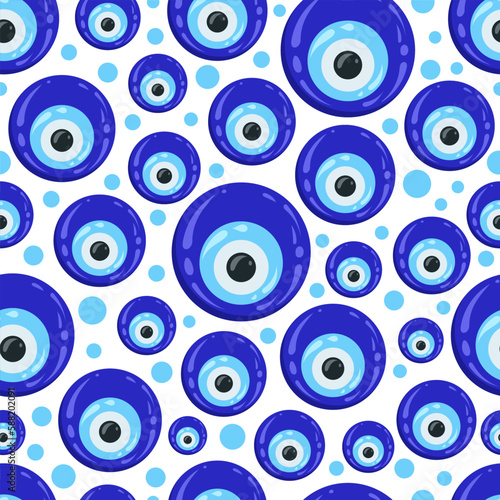 Evil eye pattern. Greek bead and turkish blue nazar seamless background. Amulet for luck and energy protection against envy. Vector wallpaper photo